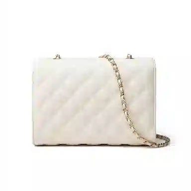 红蜻蜓 小香风时尚菱格磁扣开合 牛剖层皮革超细纤维合成革 链条包单肩包斜挎包 中号 女款 白色