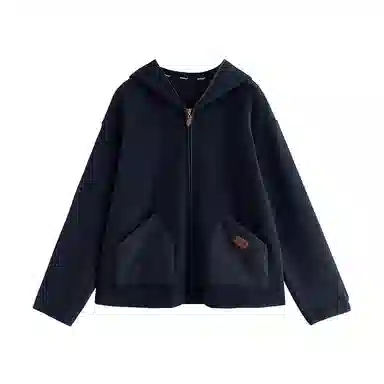 初语 双面绒保暖加厚双插兜加绒拉链连帽衫夹克 女款