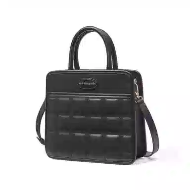 红蜻蜓 大容量通勤牛皮菱格包单肩斜挎手提包 女款 黑色