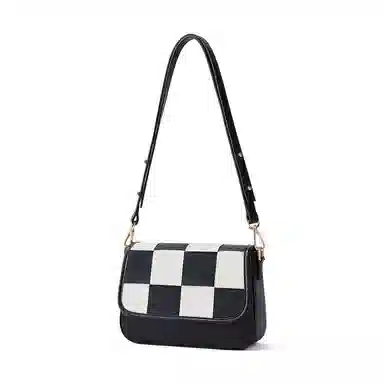红蜻蜓 大容量时尚格子 牛皮 斜挎包单肩包 常规 女款 黑色