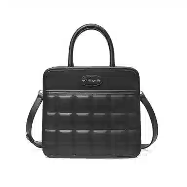 红蜻蜓 大容量通勤牛皮菱格包单肩斜挎手提包 女款 黑色