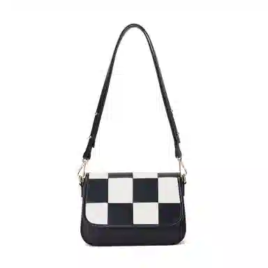 红蜻蜓 大容量时尚格子 牛皮 斜挎包单肩包 常规 女款 黑色