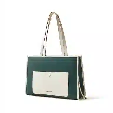 红蜻蜓 商务通勤时尚撞色 牛剖层革 单肩斜挎手提包 女款 黑色/绿色/白色