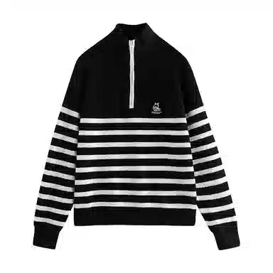 初语 拉链半领条纹套头洋气减龄加厚宽松毛衣针织衫 女款