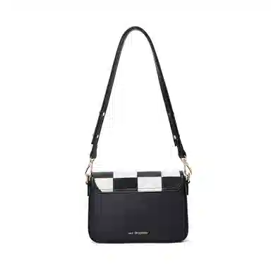 红蜻蜓 大容量时尚格子 牛皮 斜挎包单肩包 常规 女款 黑色