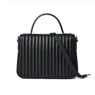 红蜻蜓 小香风女式优雅通勤磁扣开合 牛皮 菱格包手提斜挎单肩包 女款 黑色