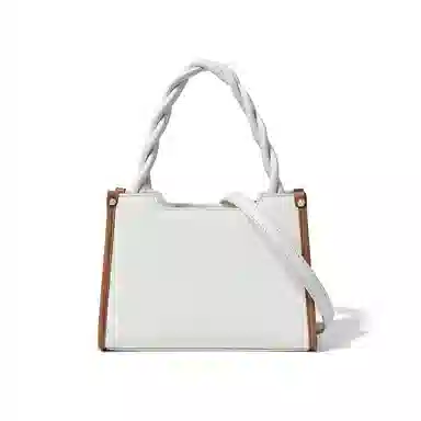 红蜻蜓 通勤女式手提包斜挎单肩包牛剖层皮革配超细纤维合成革 女款 白色拼棕色