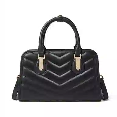 红蜻蜓 通勤拉链开合 牛剖层皮革 单肩包斜挎包手提包 女款 黑色