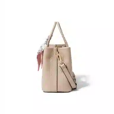 红蜻蜓 百搭通勤 牛头层皮革配超细纤维合成革 斜挎单肩手提包 女款 杏色