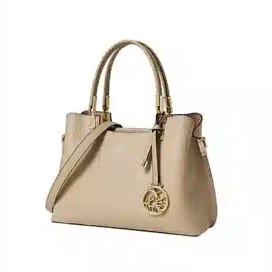 红蜻蜓包 女士斜挎包托特包通勤手提包大容量头层牛皮配超纤合成革 女款 杏色