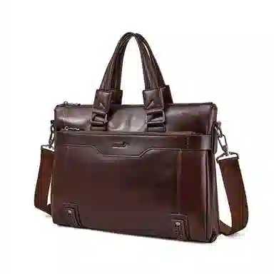 红蜻蜓 时尚百搭商务 头层牛皮 公文包手拎包电脑包斜挎手提包 男款 棕色