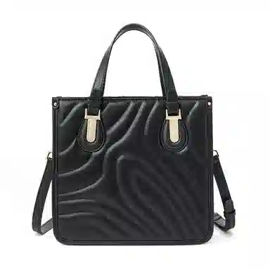 红蜻蜓 菱格可拆卸肩带 牛剖层皮革 单肩斜挎手提包 中号 女款 黑色