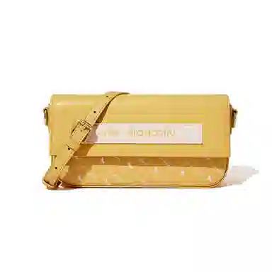 红蜻蜓 时尚印花设计 牛剖层皮革配超细纤维合成革 斜挎单肩包 女款 黄色/黑色