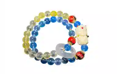 鲤晶 园学院风 象牙果 青春溏心双圈 琉璃 玉石手串 男女同款情侣款 琉璃