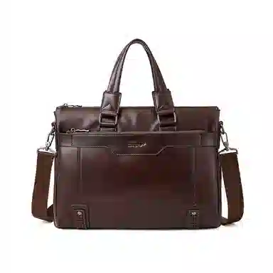 红蜻蜓 时尚百搭商务 头层牛皮 公文包手拎包电脑包斜挎手提包 男款 棕色