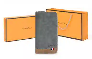 马莎兰缇 经典时尚潮流多功能拉链开合长款个性撞色 合成革 手拿包钱包 常规 男款 灰配啡