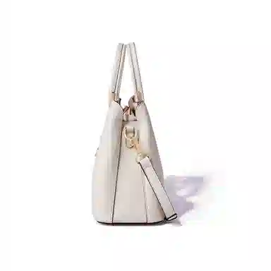 红蜻蜓 时尚大容量拉链开合 头层牛皮拼超纤合成革 单肩斜挎手提包 大号 女款 白色