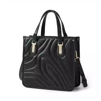 红蜻蜓 菱格可拆卸肩带 牛剖层皮革 单肩斜挎手提包 中号 女款 黑色