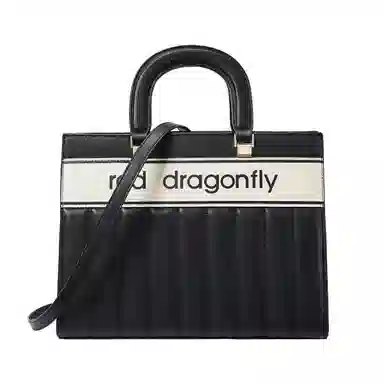 红蜻蜓 时尚小众撞色高级感百搭通勤 牛剖层皮革配超纤 斜挎包单肩手提包包 女款 黑色