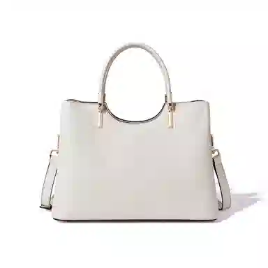 红蜻蜓 时尚大容量拉链开合 头层牛皮拼超纤合成革 单肩斜挎手提包 大号 女款 白色