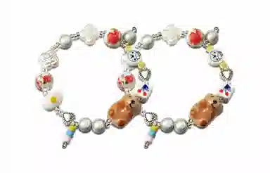 牧言 个性创意小众设计感 可爱卡通狗狗爱心圆珠多元素串珠手饰 立体小熊手链 女款