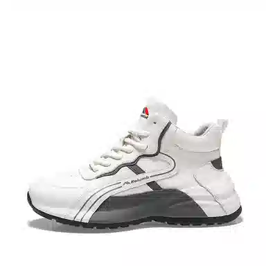 哥仑步 头层牛皮 厚底舒适 高帮 生活休闲鞋 男款 白灰