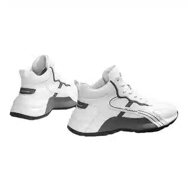 哥仑步 头层牛皮 厚底舒适 高帮 生活休闲鞋 男款 白灰