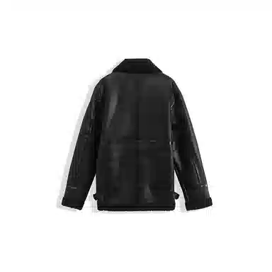 我是大卫 纯色机车服皮毛一体加厚夹克 男女同款 黑色