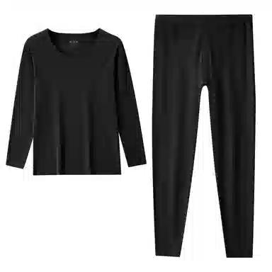 恒源祥 纯色圆领长袖纯色保暖套装 男款