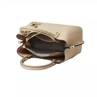 红蜻蜓包 女士斜挎包托特包通勤手提包大容量头层牛皮配超纤合成革 女款 杏色