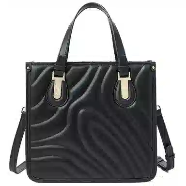 红蜻蜓 菱格可拆卸肩带 牛剖层皮革 单肩斜挎手提包 中号 女款 黑色