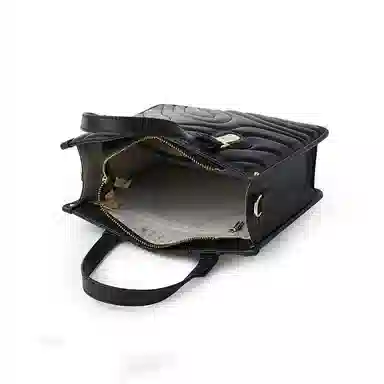 红蜻蜓 菱格可拆卸肩带 牛剖层皮革 单肩斜挎手提包 中号 女款 黑色