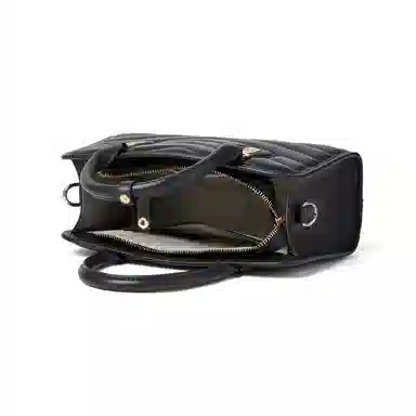 红蜻蜓 通勤拉链开合 牛剖层皮革 单肩包斜挎包手提包 女款 黑色