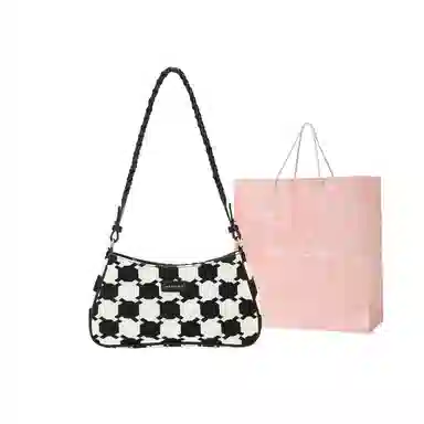 稻草人女包新款百搭棋格包简约单肩包腋下包 礼盒装