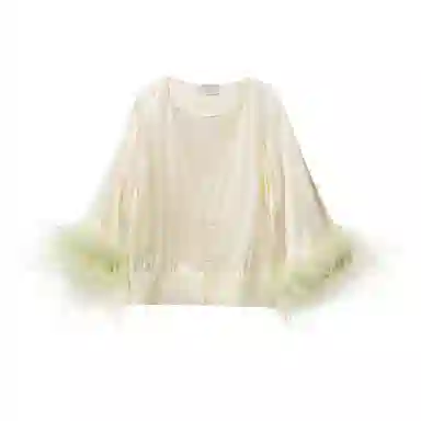 桑罗  新品真丝羽毛睡衣家居套装秋冬可外穿家居服婚礼晨袍节日送礼年终战袍 女