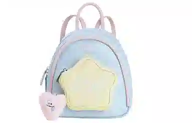 音魅 五角星大学生可爱小众通勤简约百搭 合成革 书包背包双肩包 小号 女款 白色/粉色