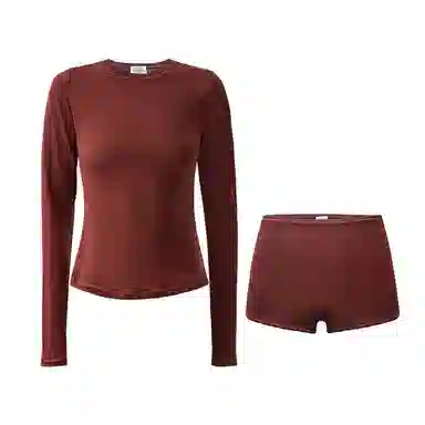 桑罗  秋冬新品本命年真丝针织轻暖美肤打底套装简约呵护显白衬肤新年色个性 圆领 外穿肌底衣家居套装 女款