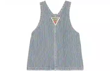 GUCCI STRIPED DENIM DUNGAREE DRESS