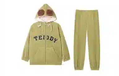 小情歌 家居服睡衣 珊瑚绒保暖睡衣女秋冬家居服女冬季大码长袖长裤女士小清新风字母设计家居套装 女款 绿黄色