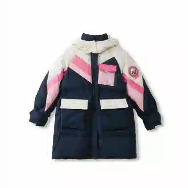 鸭鸭 童装 拼色连帽白鸭绒户外防水中长款羽绒服 儿童款