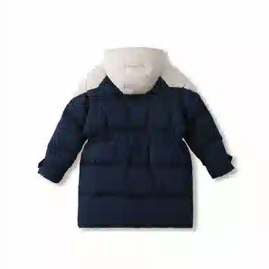 鸭鸭 童装 拼色连帽白鸭绒户外防水中长款羽绒服 儿童款