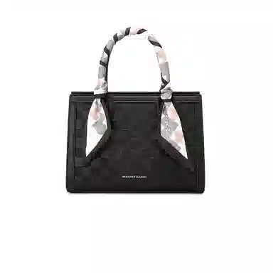 稻草人 大容量棋盘格纹压印 聚氨酯革 手提包 常规 女款 黑色/深红/象牙白