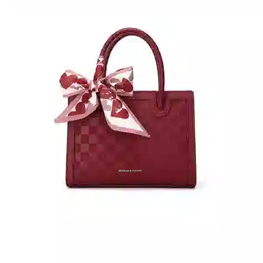 稻草人 大容量棋盘格纹压印 聚氨酯革 手提包 常规 女款 黑色/深红/象牙白