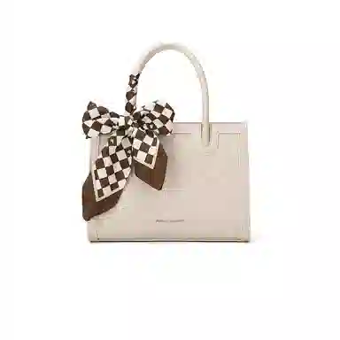 稻草人 大容量棋盘格纹压印 聚氨酯革 手提包 常规 女款 黑色/深红/象牙白