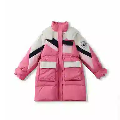 鸭鸭 童装 拼色连帽白鸭绒户外防水中长款羽绒服 儿童款