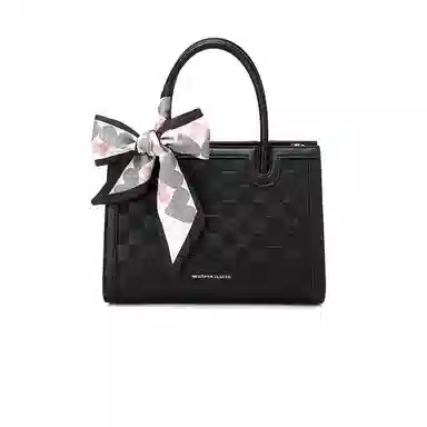 稻草人 大容量棋盘格纹压印 聚氨酯革 手提包 常规 女款 黑色/深红/象牙白