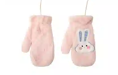 白卷 骑行保暖加绒加厚电车防风防寒卡通毛绒可挂脖 绒线手套 男女同款情侣款