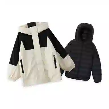 鸭鸭 拼色夹棉羽绒内胆三合一可拆卸防水中长款冲锋衣 儿童款