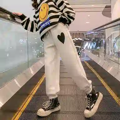 迷乐童堡 爱心图案系带长裤休闲裤 儿童款 灰色