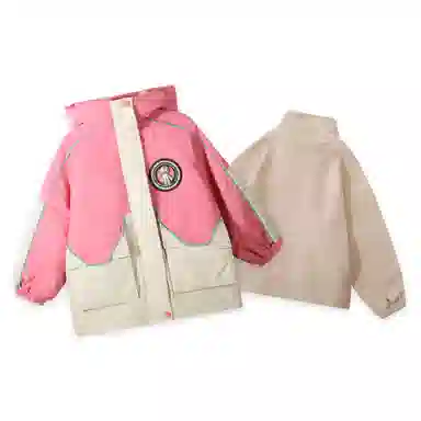 鸭鸭 童装 拼色摇粒绒内胆三合一可拆卸户外防水中长款冲锋外套 儿童款 粉色